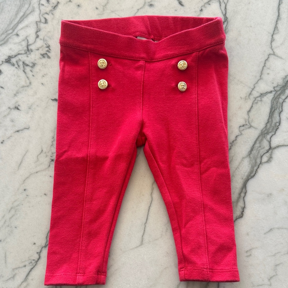 Janie and Jack Red Leggings with Gold Buttons